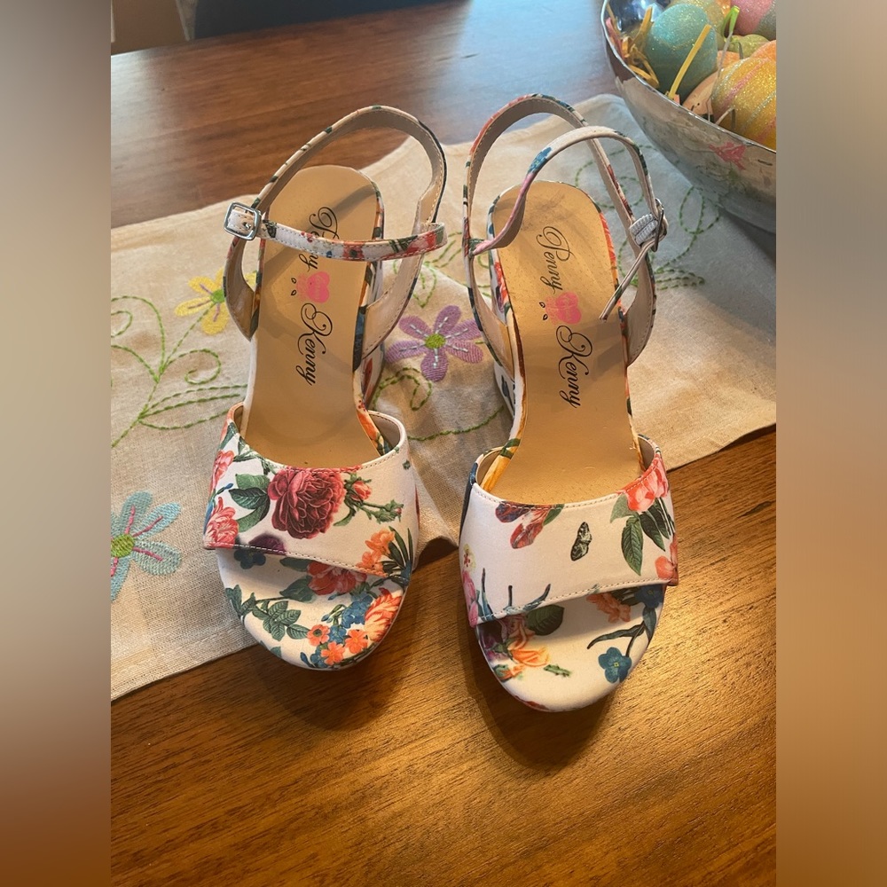 Colorful, floral, springtime wedges